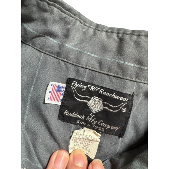 VTG Flying R Ranchwear Western Shirt Mens L Gray Striped Pearl Snap USA made - Picture 8 of 13